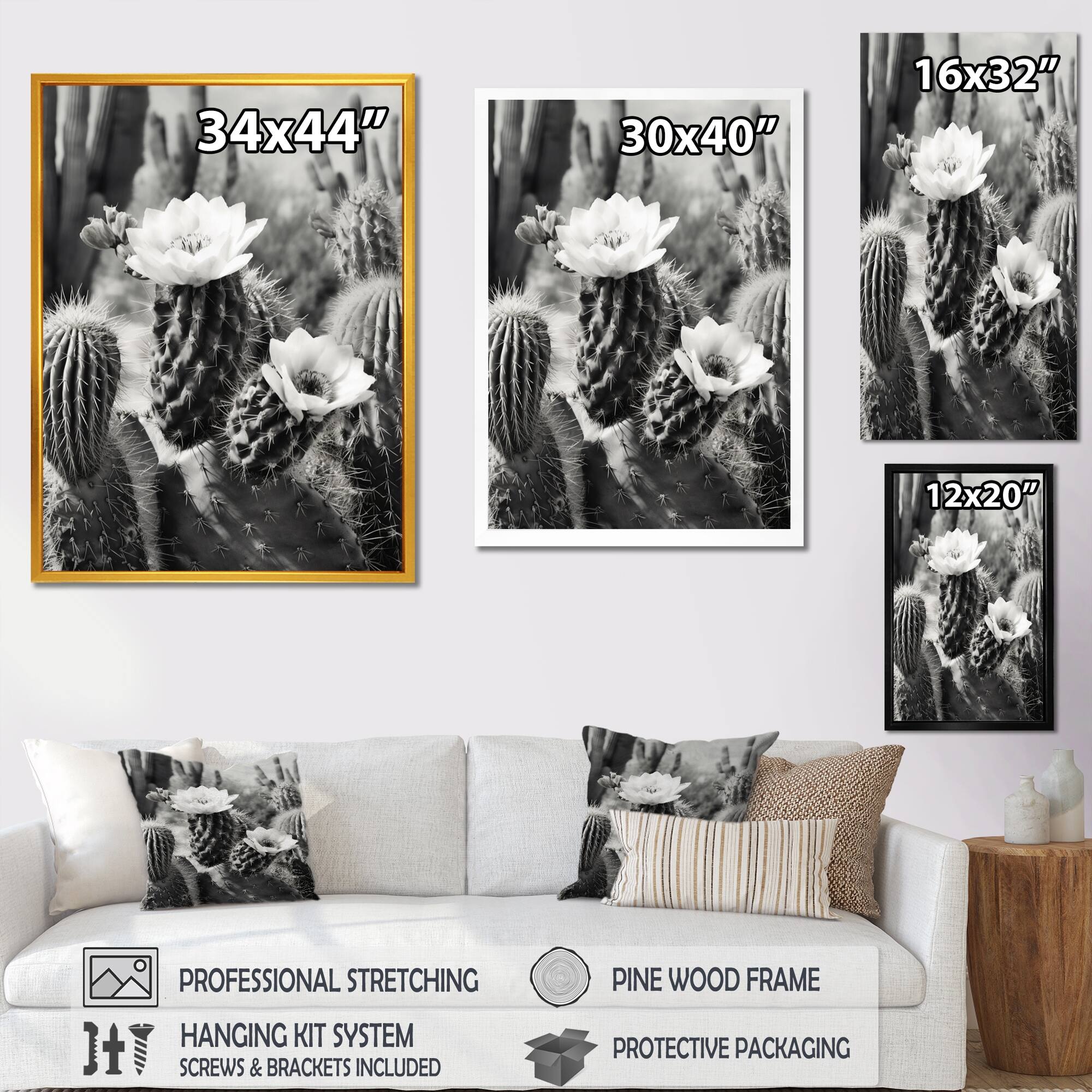 Designart "Grey Desert Cactus Iii" Floral Cactus Framed Wall Decor